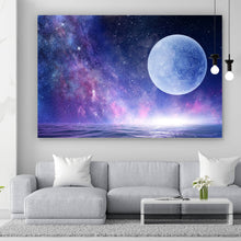 Lade das Bild in den Galerie-Viewer, Aluminiumbild Vollmond am Sternenhimmel Querformat