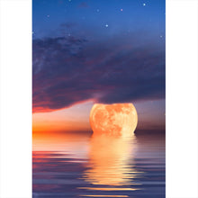 Lade das Bild in den Galerie-Viewer, Leinwandbild Vollmond über dem Meer Hochformat