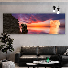 Lade das Bild in den Galerie-Viewer, Leinwandbild Vollmond über dem Meer Panorama