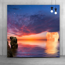 Lade das Bild in den Galerie-Viewer, Leinwandbild Vollmond über dem Meer Quadrat