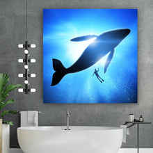 Lade das Bild in den Galerie-Viewer, Leinwandbild Wal mit Taucher Quadrat