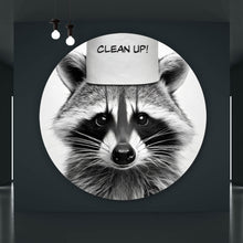 Lade das Bild in den Galerie-Viewer, Aluminiumbild gebürstet Waschbär mit Toilettenrolle Clean up Kreis
