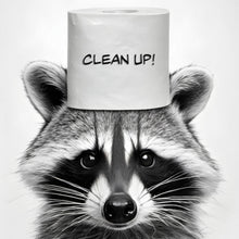 Lade das Bild in den Galerie-Viewer, Leinwandbild Waschbär mit Toilettenrolle Clean up Quadrat