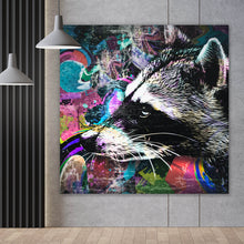 Lade das Bild in den Galerie-Viewer, Aluminiumbild gebürstet Waschbär Modern Art Quadrat