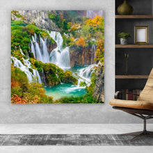 Lade das Bild in den Galerie-Viewer, Aluminiumbild gebürstet Wasserfälle im Nationalpark Kroatien Quadrat