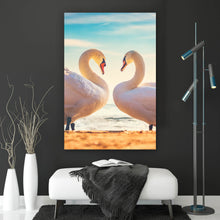 Lade das Bild in den Galerie-Viewer, Leinwandbild Weiße Schwäne Hochformat