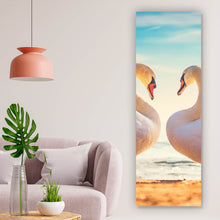 Lade das Bild in den Galerie-Viewer, Leinwandbild Weiße Schwäne Panorama Hoch