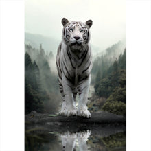 Lade das Bild in den Galerie-Viewer, Acrylglasbild Weisser Tiger am Waldrand Hochformat