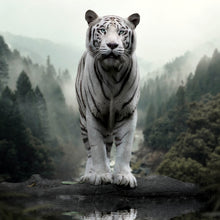 Lade das Bild in den Galerie-Viewer, Spannrahmenbild Weisser Tiger am Waldrand Quadrat