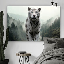 Lade das Bild in den Galerie-Viewer, Leinwandbild Weisser Tiger am Waldrand Querformat