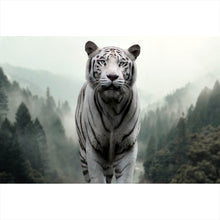 Lade das Bild in den Galerie-Viewer, Leinwandbild Weisser Tiger am Waldrand Querformat
