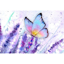 Lade das Bild in den Galerie-Viewer, Spannrahmenbild Wiesenlavendel mit buntem Schmetterling Querformat