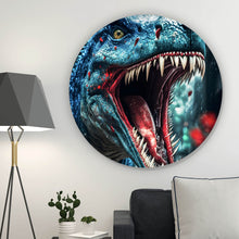 Lade das Bild in den Galerie-Viewer, Aluminiumbild gebürstet Wilder Dinosaurier Digital Art Kreis