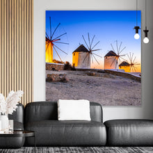 Lade das Bild in den Galerie-Viewer, Aluminiumbild gebürstet Windmühlen auf der Insel Mykonos Quadrat