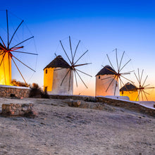 Lade das Bild in den Galerie-Viewer, Aluminiumbild gebürstet Windmühlen auf der Insel Mykonos Quadrat