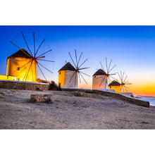 Lade das Bild in den Galerie-Viewer, Aluminiumbild gebürstet Windmühlen auf der Insel Mykonos Querformat