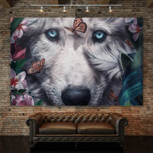 Lade das Bild in den Galerie-Viewer, Leinwandbild Wolf Floral Querformat
