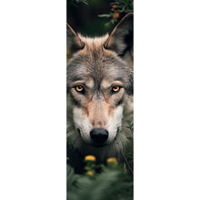 Lade das Bild in den Galerie-Viewer, Spannrahmenbild Wolf im Wald der Blumen Panorama Hoch