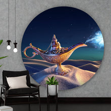 Lade das Bild in den Galerie-Viewer, Aluminiumbild gebürstet Wunderlampe in der Wüste bei Nacht Kreis