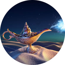 Lade das Bild in den Galerie-Viewer, Aluminiumbild gebürstet Wunderlampe in der Wüste bei Nacht Kreis