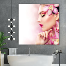 Lade das Bild in den Galerie-Viewer, Acrylglasbild Wunderschöne Frau mit Orchideenblüten Quadrat