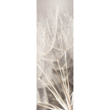 Lade das Bild in den Galerie-Viewer, Aluminiumbild gebürstet Zarte Pusteblume mit Rauhreif in Pastelltönen Panorama Hoch