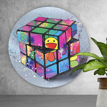 Lade das Bild in den Galerie-Viewer, Aluminiumbild gebürstet Zauberwürfel Pop Art No.1 Kreis