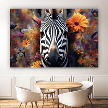 Lade das Bild in den Galerie-Viewer, Acrylglasbild Zebra mit Blüten Querformat