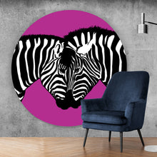Lade das Bild in den Galerie-Viewer, Aluminiumbild gebürstet Zebrapaar Pink Kreis