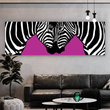 Lade das Bild in den Galerie-Viewer, Leinwandbild Zebrapaar Pink Panorama