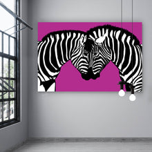 Lade das Bild in den Galerie-Viewer, Leinwandbild Zebrapaar Pink Querformat