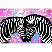 Lade das Bild in den Galerie-Viewer, Leinwandbild Zebras All you need is love Querformat