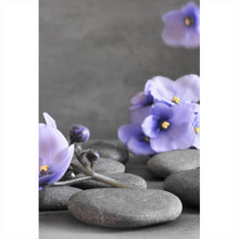 Lade das Bild in den Galerie-Viewer, Leinwandbild Zen Steine mit Lila Blumen Hochformat