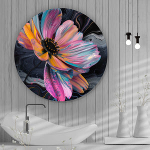 Aluminiumbild Abstrakte bunte Blumen Fluid Art Kreis
