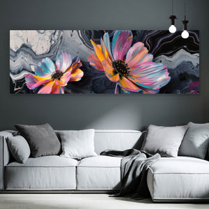 Poster Abstrakte bunte Blumen Fluid Art Panorama