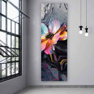 Leinwandbild Abstrakte bunte Blumen Fluid Art Panorama Hoch