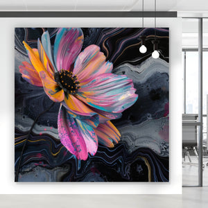 Aluminiumbild Abstrakte bunte Blumen Fluid Art Quadrat