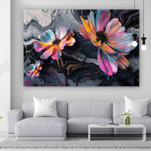 Spannrahmenbild Abstrakte bunte Blumen Fluid Art Querformat