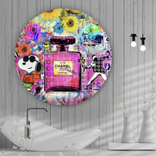 Lade das Bild in den Galerie-Viewer, Aluminiumbild Abstrakte Collage mit Parfumflasche Kreis
