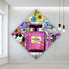 Lade das Bild in den Galerie-Viewer, Acrylglasbild Abstrakte Collage mit Parfumflasche Raute
