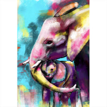 Lade das Bild in den Galerie-Viewer, Acrylglasbild Abstrakte Elefantenmutter mit Kalb Hochformat
