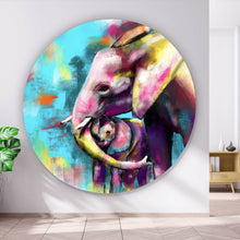 Lade das Bild in den Galerie-Viewer, Aluminiumbild Abstrakte Elefantenmutter mit Kalb Kreis
