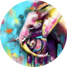 Lade das Bild in den Galerie-Viewer, Aluminiumbild Abstrakte Elefantenmutter mit Kalb Kreis
