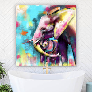 Poster Abstrakte Elefantenmutter mit Kalb Quadrat