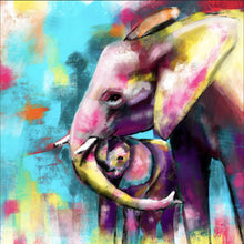 Lade das Bild in den Galerie-Viewer, Spannrahmenbild Abstrakte Elefantenmutter mit Kalb Quadrat
