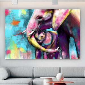 Spannrahmenbild Abstrakte Elefantenmutter mit Kalb Querformat