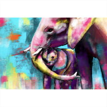 Lade das Bild in den Galerie-Viewer, Aluminiumbild gebürstet Abstrakte Elefantenmutter mit Kalb Querformat
