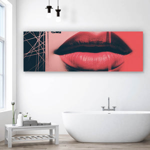Aluminiumbild Abstrakte Kunst mit Lippen und Schriftzug Panorama