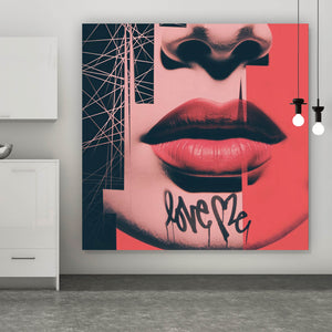 Acrylglasbild Abstrakte Kunst mit Lippen und Schriftzug Quadrat