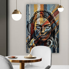 Lade das Bild in den Galerie-Viewer, Acrylglasbild Abstraktes Frauenporträt mit Kopfhörern Hochformat
